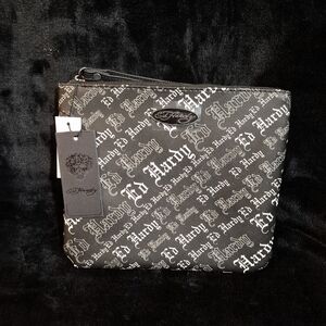 Ed Hardy Black and White Logo Cosmetic Bag